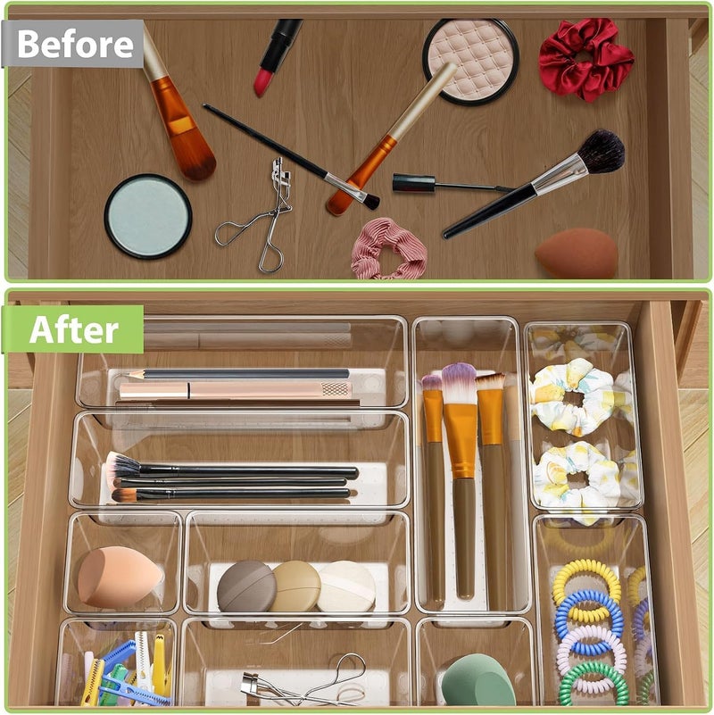 Freshmage 25 Piece Clear Drawer Organizer Set, 4 Sizes Bathroom Vanity Organizer Trays and Storage Bins for Makeup, Cosmetics, Jewelry, and Gadgets. Perfect for Office, Kitchen, Bedroom, Bathroom Use. - Image 5